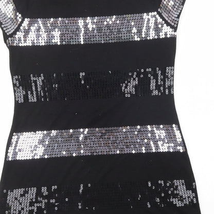 Oasis Womens Black Striped Polyester Shift  Size 12  Round Neck Pullover