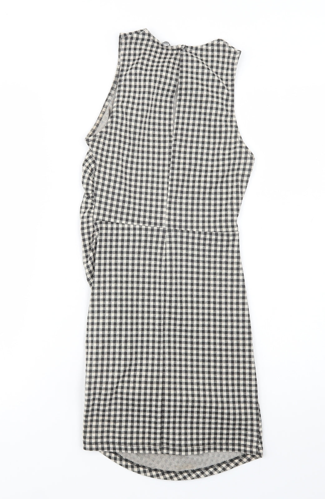 Zara Womens Grey Check Polyester Bodycon  Size S  Crew Neck Button