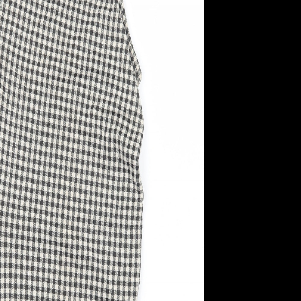 Zara Womens Grey Check Polyester Bodycon  Size S  Crew Neck Button
