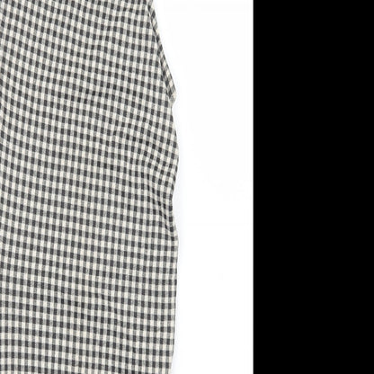 Zara Womens Grey Check Polyester Bodycon  Size S  Crew Neck Button