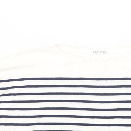 H&M Girls White Crew Neck Striped Cotton Pullover Jumper Size 11-12 Years  Pullover