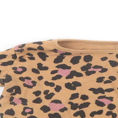 George Baby Brown Animal Print Cotton Basic T-Shirt Size 6-9 Months Crew Neck Pullover