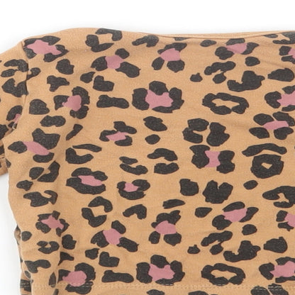 George Baby Brown Animal Print Cotton Basic T-Shirt Size 6-9 Months Crew Neck Pullover