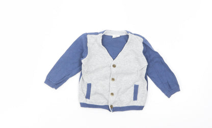 F&F Baby Blue Colourblock Cotton Cardigan Jumper Size 3-6 Months  Button