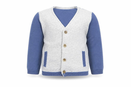 F&F Baby Blue Colourblock Cotton Cardigan Jumper Size 3-6 Months  Button