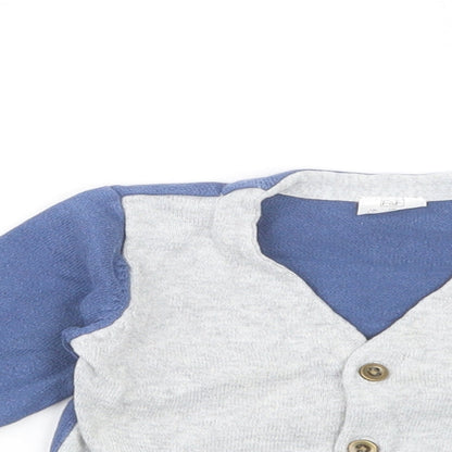 F&F Baby Blue Colourblock Cotton Cardigan Jumper Size 3-6 Months  Button