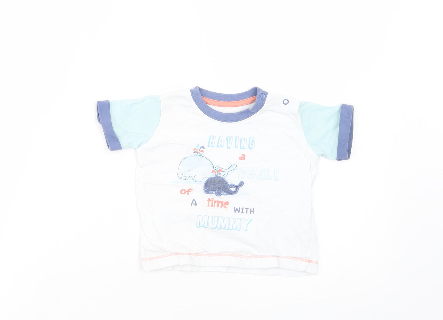 Matalan Baby White  Cotton Basic T-Shirt Size Newborn Crew Neck Snap - Whale Of a Time