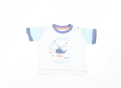 Matalan Baby White  Cotton Basic T-Shirt Size Newborn Crew Neck Snap - Whale Of a Time