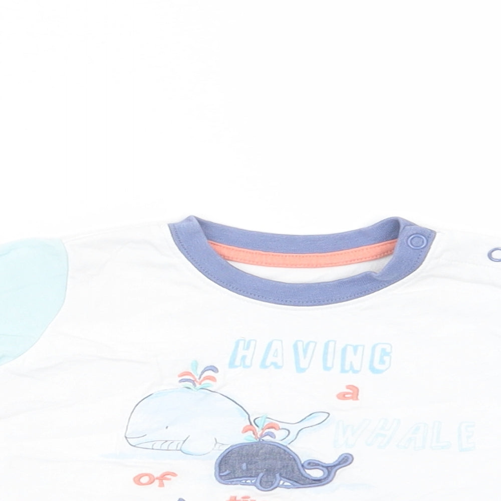 Matalan Baby White  Cotton Basic T-Shirt Size Newborn Crew Neck Snap - Whale Of a Time