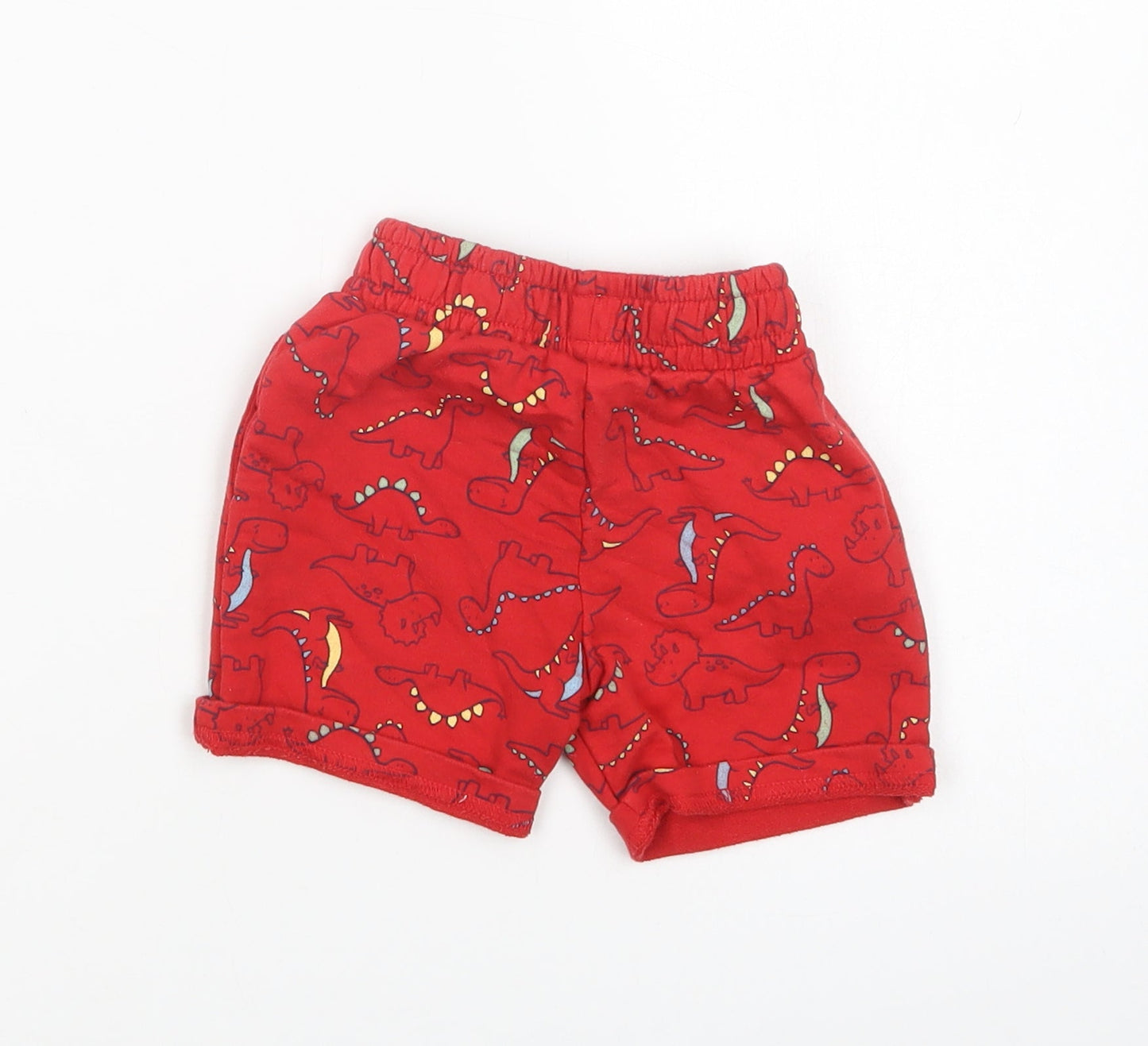 Dunnes Stores Baby Red Geometric Cotton Cropped Trousers Size 18-24 Months  Drawstring - Dinosaur Print