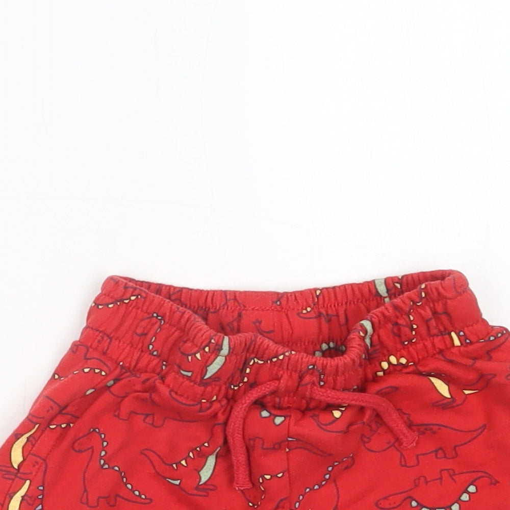 Dunnes Stores Baby Red Geometric Cotton Cropped Trousers Size 18-24 Months  Drawstring - Dinosaur Print