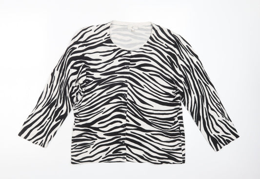 CC Womens White Scoop Neck Animal Print Viscose Cardigan Jumper Size L