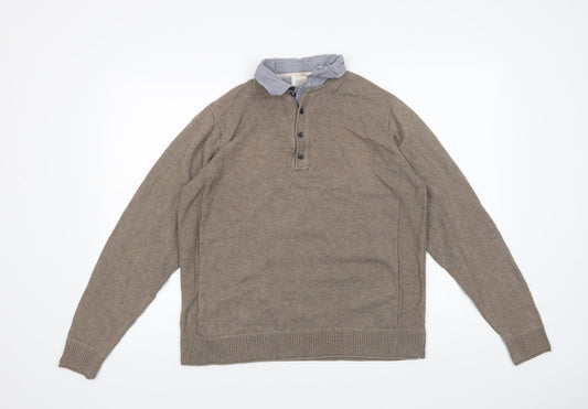 Marks and Spencer Mens Beige Collared  Cotton Henley Jumper Size M