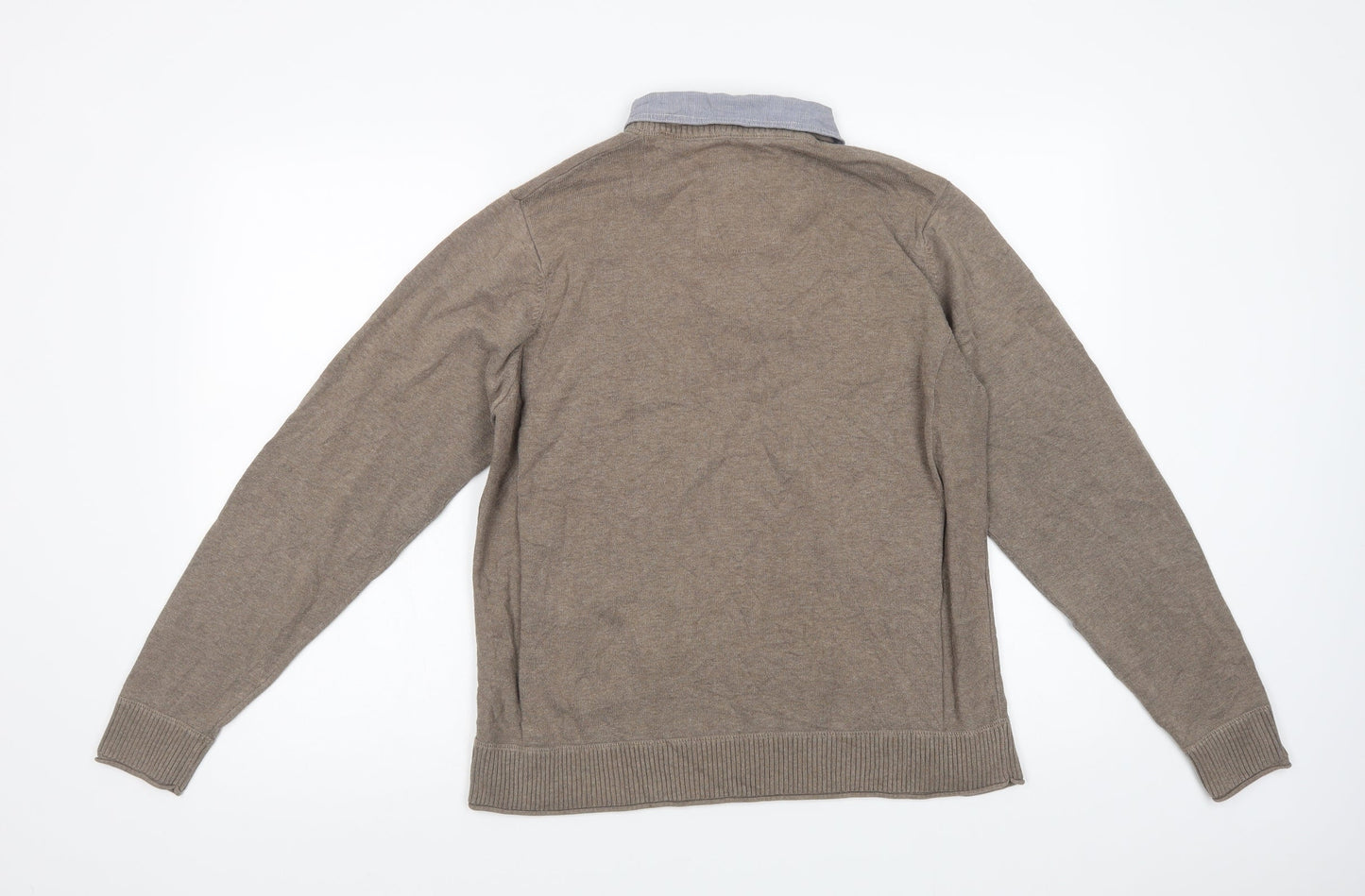 Marks and Spencer Mens Beige Collared  Cotton Henley Jumper Size M