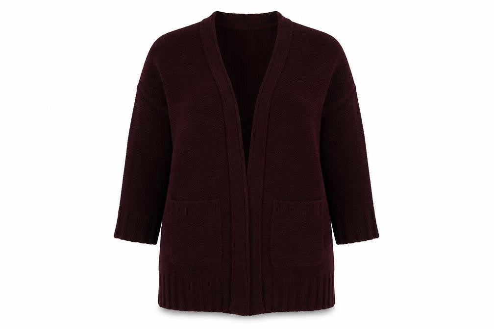 Front view of American Eagle women’s purple v-neck polyester cardigan jumper, size XS