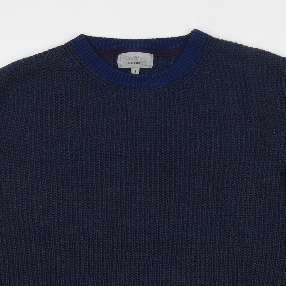 Marks and Spencer Mens Blue Round Neck  Acrylic Pullover Jumper Size S