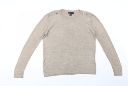Primark Womens Beige Crew Neck  Acrylic Pullover Jumper Size 12