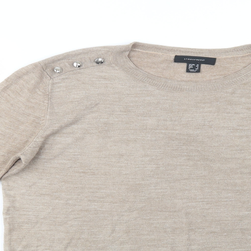 Primark Womens Beige Crew Neck  Acrylic Pullover Jumper Size 12