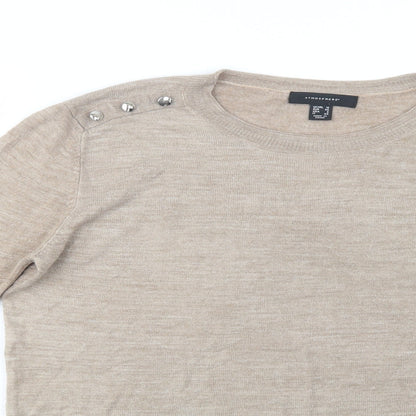 Primark Womens Beige Crew Neck  Acrylic Pullover Jumper Size 12