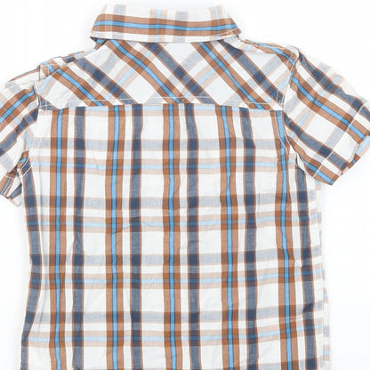 Brand and care label for F&F boys’ brown plaid cotton basic button-up, size 5-6, years collared snap