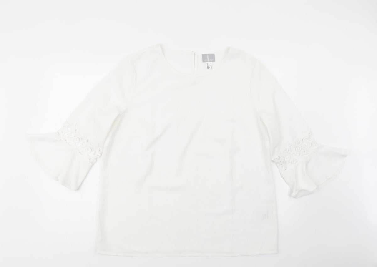 Front view of Fair Lady women’s white polyester basic blouse, size UK 18, boat neck