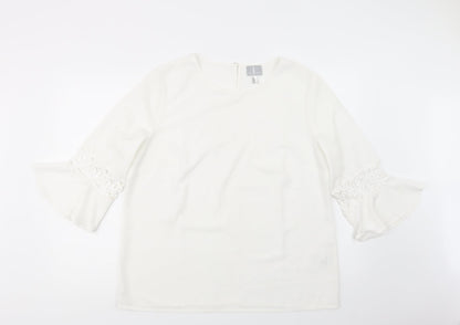 Front view of Fair Lady women’s white polyester basic blouse, size UK 18, boat neck