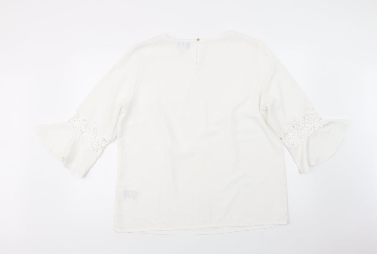 Back view of Fair Lady women’s white polyester basic blouse, size UK 18, boat neck