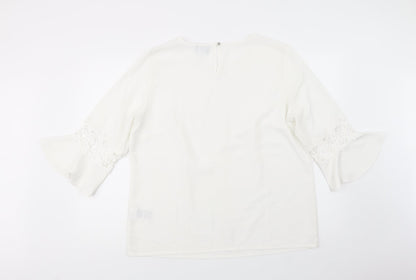 Back view of Fair Lady women’s white polyester basic blouse, size UK 18, boat neck