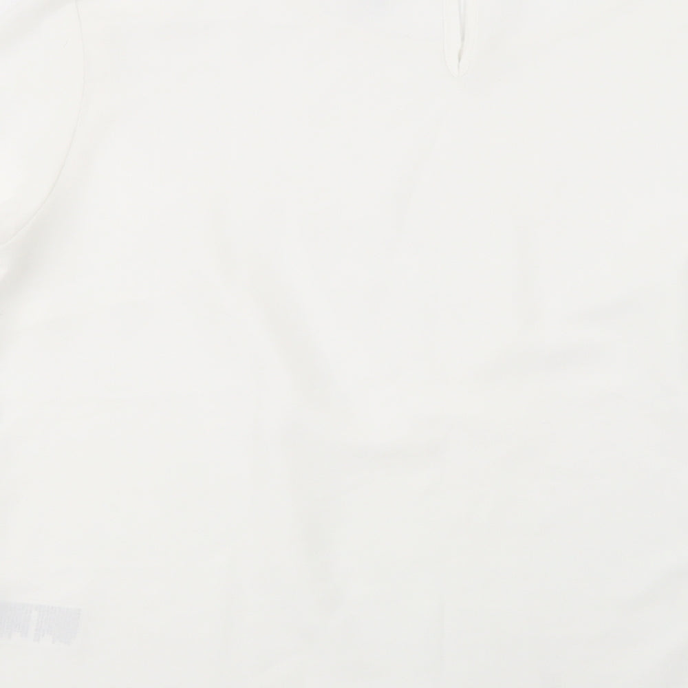 Brand and care label for Fair Lady women’s white polyester basic blouse, size UK 18, boat neck