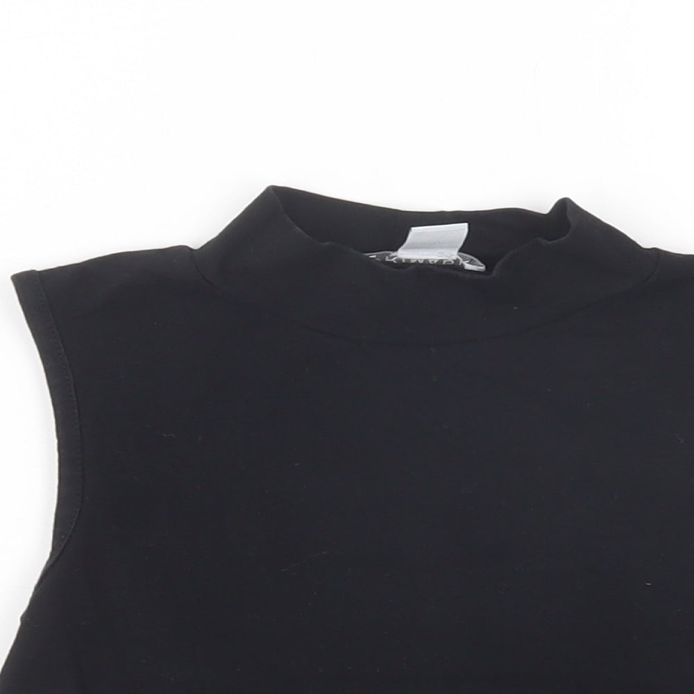 Close-up detail of Primark girls’ black cotton basic blouse, size 9-10, years mock neck pullover
