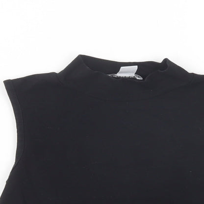 Close-up detail of Primark girls’ black cotton basic blouse, size 9-10, years mock neck pullover