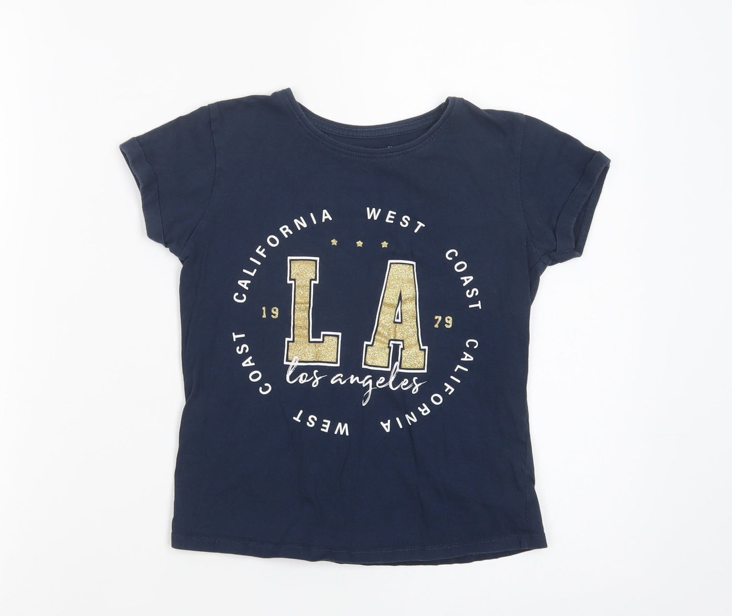 Primark Girls Blue  Cotton Pullover T-Shirt Size 8-9 Years Crew Neck Pullover - L.A.