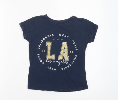 Primark Girls Blue  Cotton Pullover T-Shirt Size 8-9 Years Crew Neck Pullover - L.A.