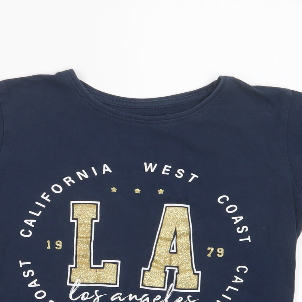Primark Girls Blue  Cotton Pullover T-Shirt Size 8-9 Years Crew Neck Pullover - L.A.