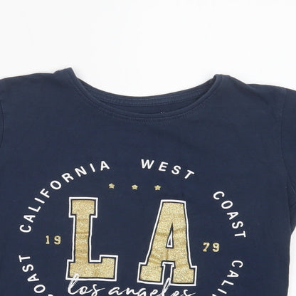 Primark Girls Blue  Cotton Pullover T-Shirt Size 8-9 Years Crew Neck Pullover - L.A.