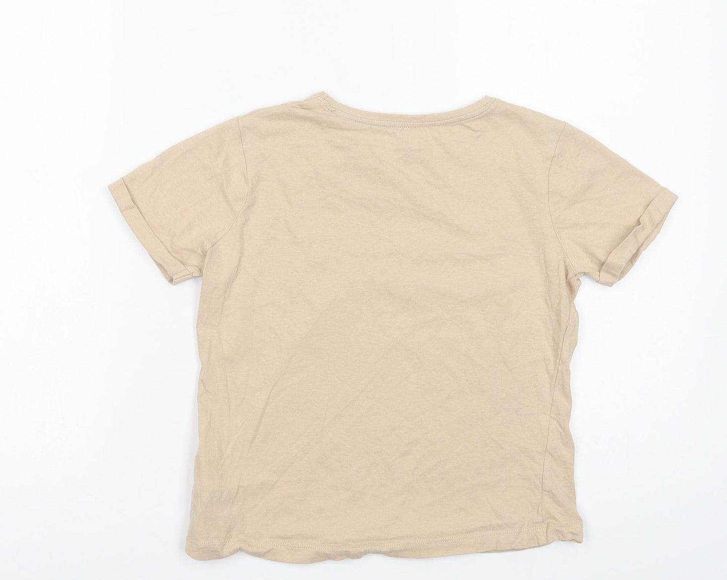 Primark Girls Beige  Cotton Ringer T-Shirt Size 10-11 Years Crew Neck Pullover - No Bad Days