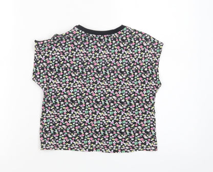 Marks and Spencer Girls Black Floral Cotton Basic T-Shirt Size 5-6 Years Crew Neck Pullover