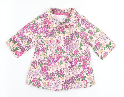 Gap Girls Pink Floral  Overcoat Coat Size 3-6 Months   Button