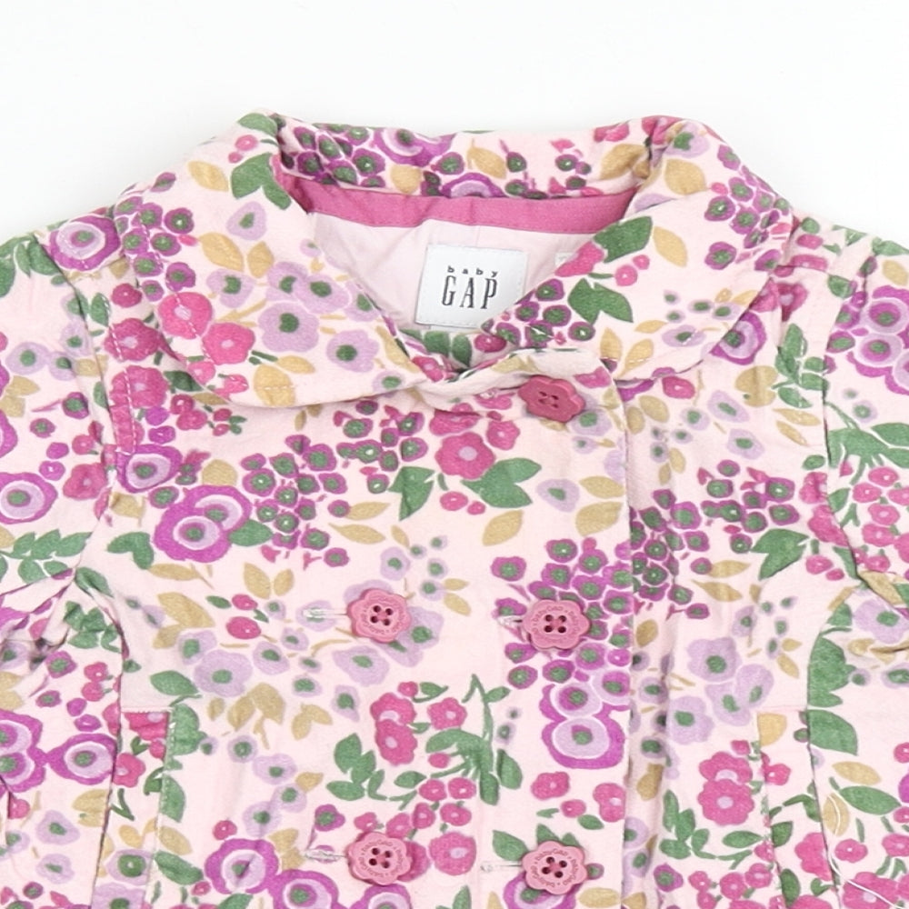 Gap Girls Pink Floral  Overcoat Coat Size 3-6 Months   Button