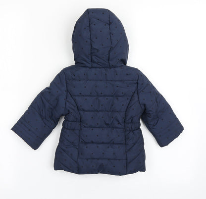 F&F Girls Blue Polka Dot  Parka Coat Size 3-6 Months   Zip