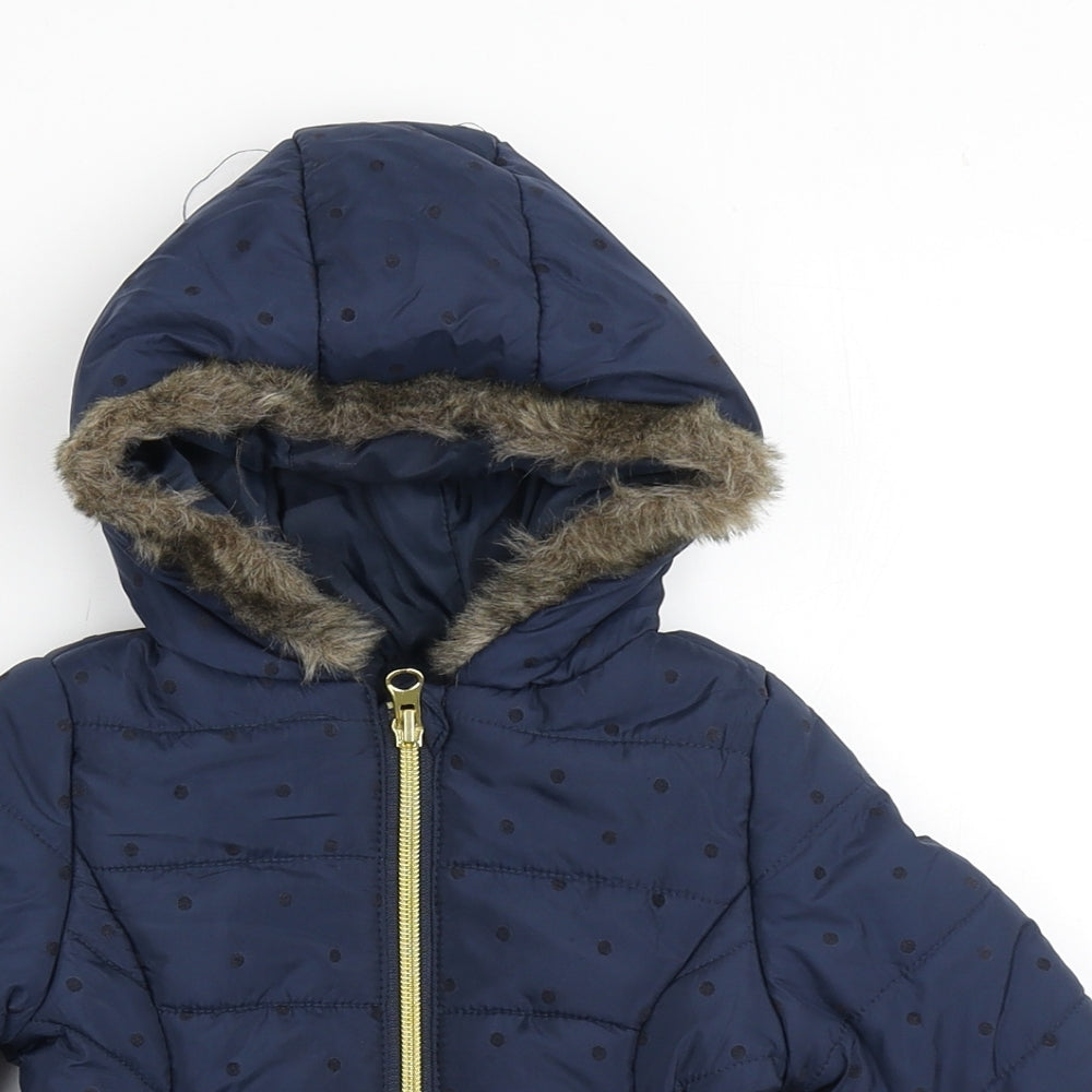 F&F Girls Blue Polka Dot  Parka Coat Size 3-6 Months   Zip