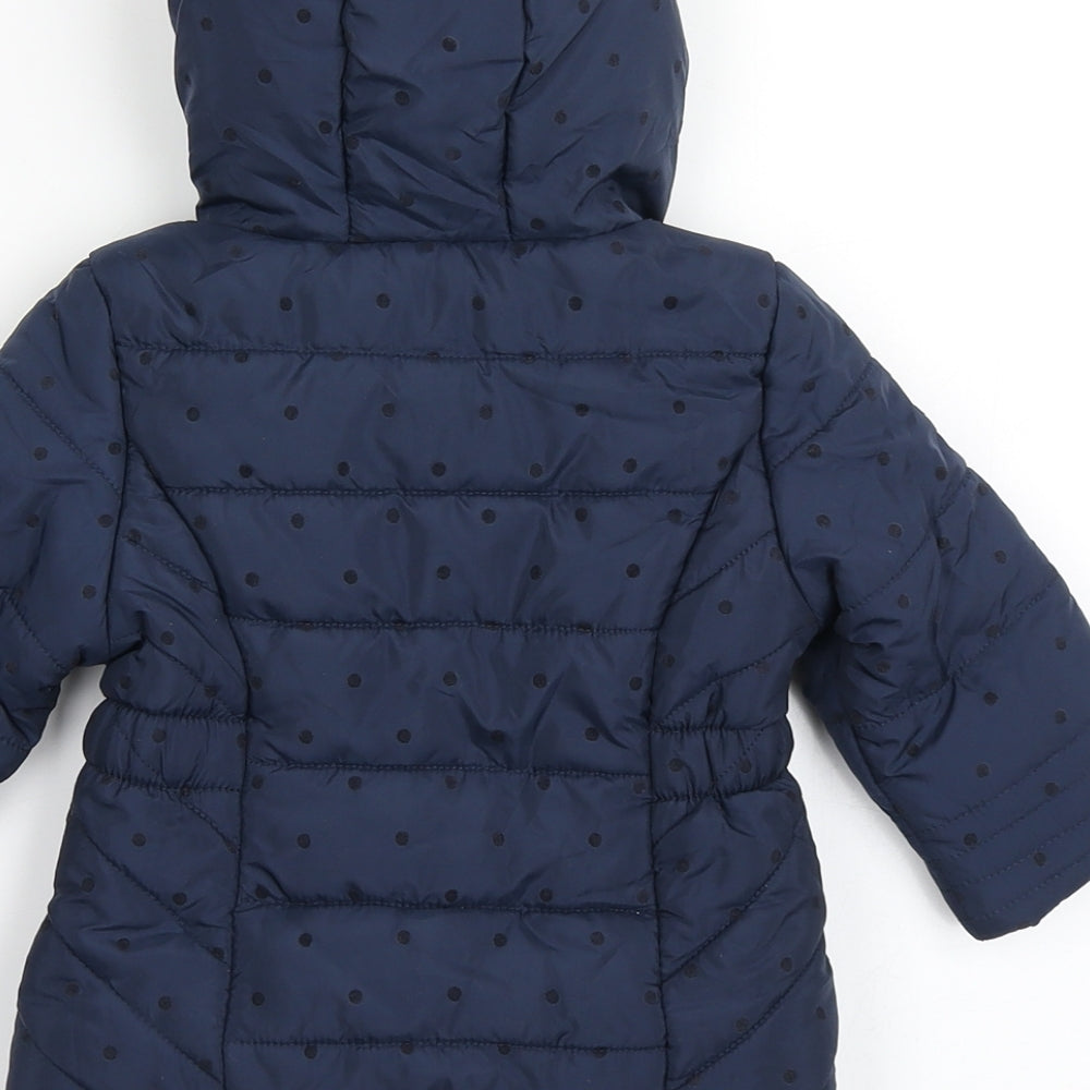 F&F Girls Blue Polka Dot  Parka Coat Size 3-6 Months   Zip