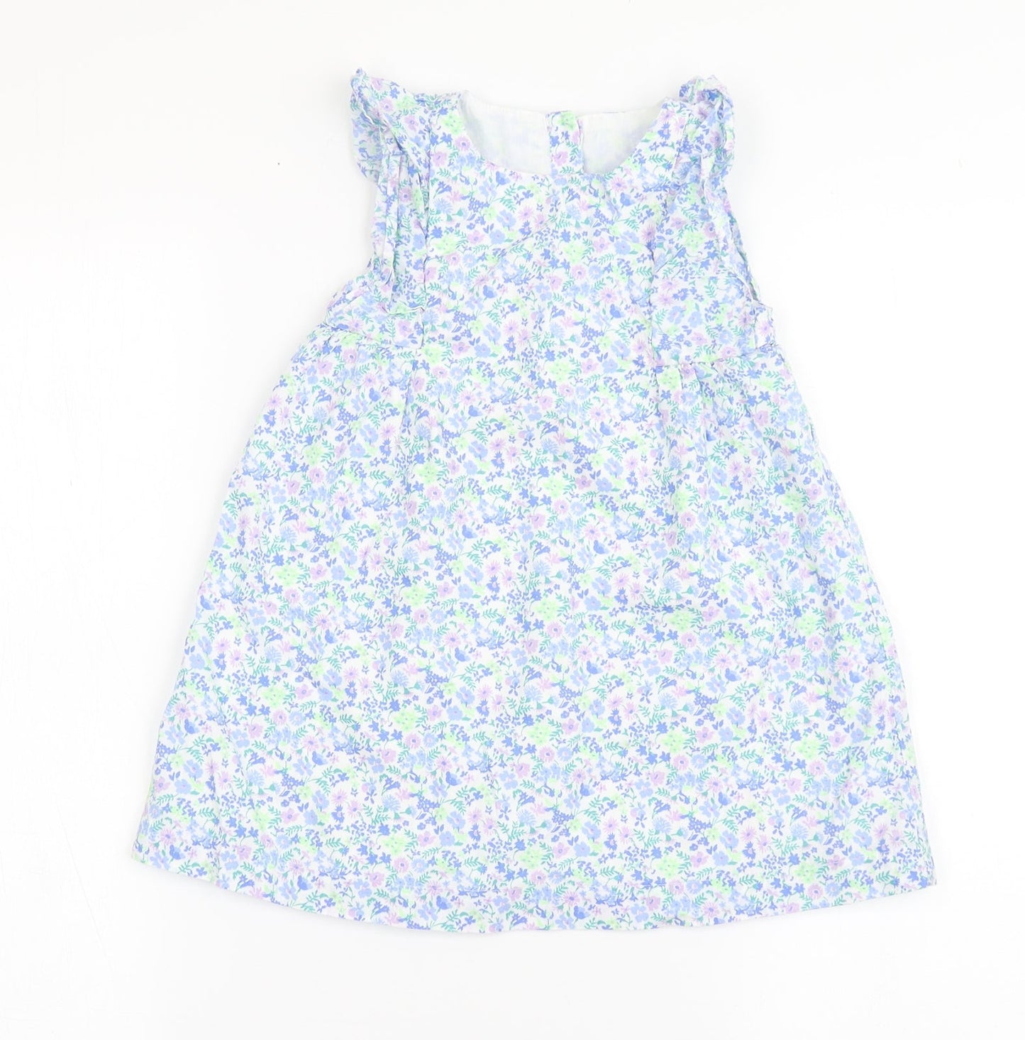 Marks and Spencer Girls White Floral 100% Cotton A-Line  Size 18-24 Months  Round Neck Button