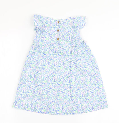 Marks and Spencer Girls White Floral 100% Cotton A-Line  Size 18-24 Months  Round Neck Button