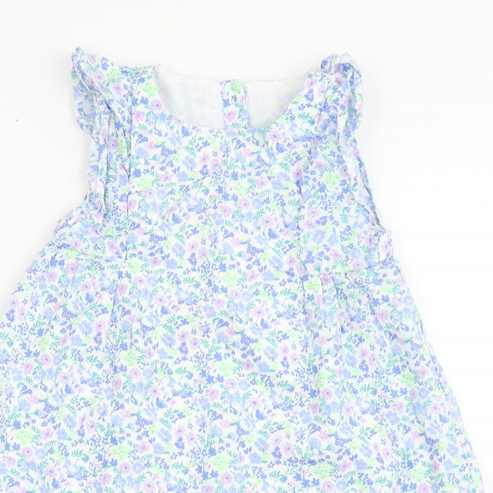 Marks and Spencer Girls White Floral 100% Cotton A-Line  Size 18-24 Months  Round Neck Button
