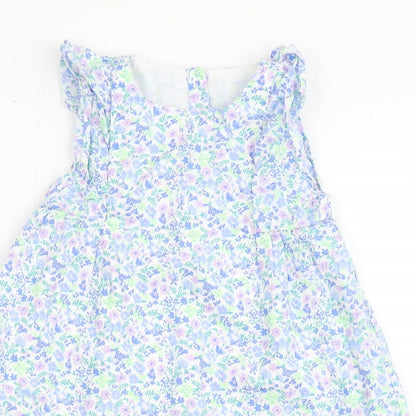 Marks and Spencer Girls White Floral 100% Cotton A-Line  Size 18-24 Months  Round Neck Button