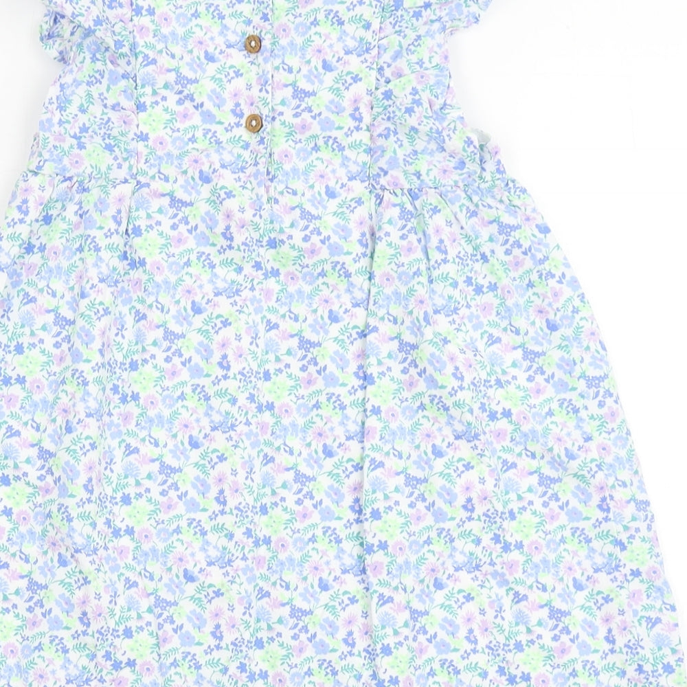 Marks and Spencer Girls White Floral 100% Cotton A-Line  Size 18-24 Months  Round Neck Button
