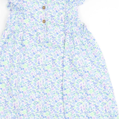 Marks and Spencer Girls White Floral 100% Cotton A-Line  Size 18-24 Months  Round Neck Button