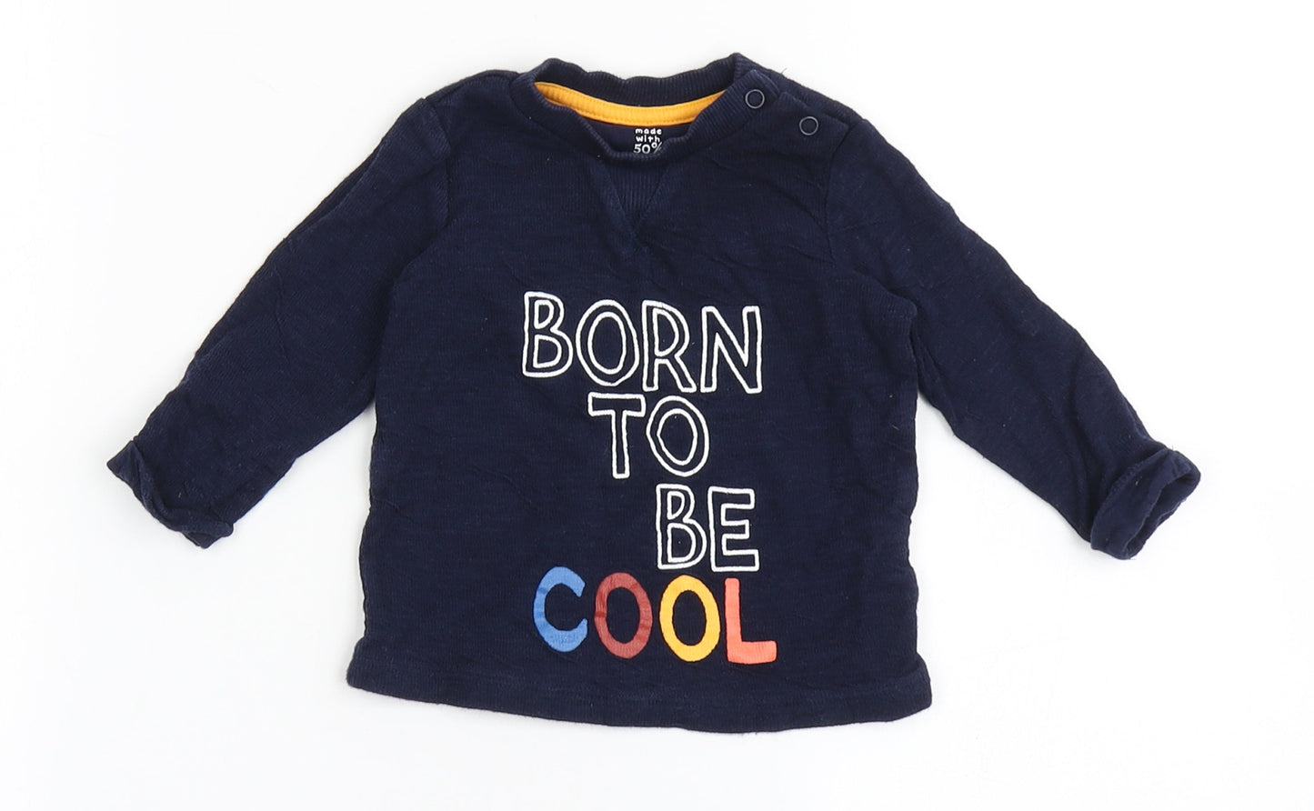 F&F Boys Blue  100% Cotton Basic T-Shirt Size 3-6 Months Round Neck Pullover - Born To Be Cool