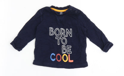 F&F Boys Blue  100% Cotton Basic T-Shirt Size 3-6 Months Round Neck Pullover - Born To Be Cool